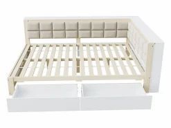 Sofá cama 140 x 200 cm, cama multifuncional con respaldo mullido y grandes cajones de almacenamiento, estructura de pino, color natural Color natural claro New