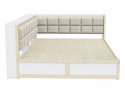 Sofá cama 140 x 200 cm, cama multifuncional con respaldo mullido y grandes cajones de almacenamiento, estructura de pino, color natural Color natural claro New