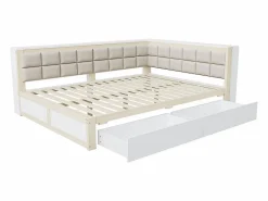 Sofá cama 140 x 200 cm, cama multifuncional con respaldo mullido y grandes cajones de almacenamiento, estructura de pino, color natural Color natural claro New