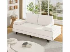 Sofá Vintage|Sofá cama 90 x 200 cm, cama nido con malla, cama doble extensible multifuncional 2 en 1, sofá cama de 2 plazas, lino