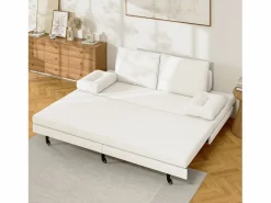 Sofá Vintage|Sofá cama 90 x 200 cm, cama nido con malla, cama doble extensible multifuncional 2 en 1, sofá cama de 2 plazas, lino