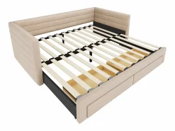 ModernLuxe Sofá cama acolchado 90×190 cm - con 2 cajones - con somier de láminas - (colchón no incluido) Beige New