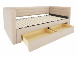 ModernLuxe Sofá cama acolchado 90×190 cm - con 2 cajones - con somier de láminas - (colchón no incluido) Beige New
