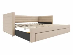 ModernLuxe Sofá cama acolchado 90×190 cm - con 2 cajones - con somier de láminas - (colchón no incluido) Beige New