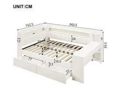 Sofá cama acolchado 140x200 cm - con puertos USB y LED - con escritorio y 2 cajones - (sin colchón)^ModernLuxe Clearance