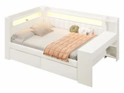 Sofá cama acolchado 140x200 cm - con puertos USB y LED - con escritorio y 2 cajones - (sin colchón)^ModernLuxe Clearance