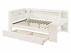 ModernLuxe Sofá cama acolchado 140x200 cm - con puertos USB y LED - con cama nido y escritorio - (sin colchón) Blanco Online