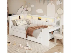 Sofá cama acolchado 90x200 cm - con puertos USB y LED - con cama nido y escritorio - (sin colchón)^ModernLuxe Sale