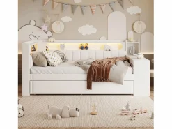Sofá cama acolchado 90x200 cm - con puertos USB y LED - con cama nido y escritorio - (sin colchón)^ModernLuxe Sale