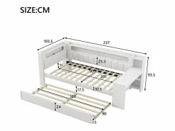 Sofá cama acolchado 90x200 cm - con puertos USB y LED - con cama nido y escritorio - (sin colchón)^ModernLuxe Sale