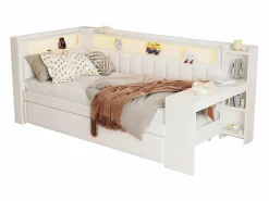 Sofá cama acolchado 90x200 cm - con puertos USB y LED - con cama nido y escritorio - (sin colchón)^ModernLuxe Sale