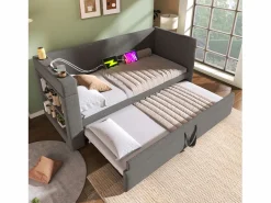 Sofá cama acolchonado 90x190 cm - con cama extensible 90x190 cm - con puertos USB y Type-C - con portavasos - (sin colchón)^ModernLuxe Online