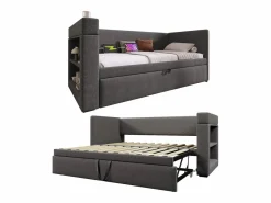 Sofá cama acolchonado 90x190 cm - con cama extensible 90x190 cm - con puertos USB y Type-C - con portavasos - (sin colchón)^ModernLuxe Online