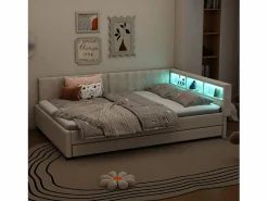 Hauss Spole Sofá cama adulto 140x200cm lino con cama nido 90x190cm, LED y USB, somier de láminas, sin colchón Beige Sale