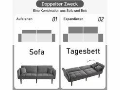 Merax Sofá cama ajustable 2 en 1 - 176 x 78 x 76 cm - 2 plazas - con reposabrazos abatibles - Terciopelo - Gris