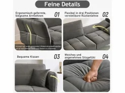 Merax Sofá cama ajustable 2 en 1 - 176 x 78 x 76 cm - 2 plazas - con reposabrazos abatibles - Terciopelo - Gris