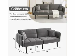 Merax Sofá cama ajustable 2 en 1 - 176 x 78 x 76 cm - 2 plazas - con reposabrazos abatibles - Terciopelo - Gris