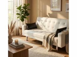 Sofá cama biplaza de cuero artificial con reposabrazos y cojines Agata Pronto Letto -^Modus Sofa Online