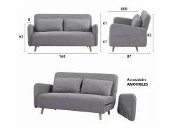 SENHO Sofá cama BZ de 2 plazas en terciopelo acanalado para huéspedes - ARI Gris New