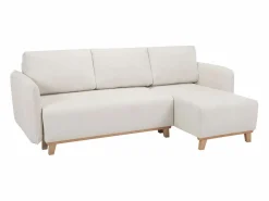 Miliboo Sofá cama chaise longue reversible 3-4 plazas de tejido efecto aterciopelado texturizado y madera clara ROMANE Beige Clearance