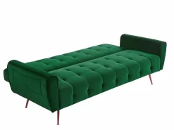 Vente-unique Sofá De Terciopelo|Sofá - 3 Plazas|Sofá cama clic-clac de 3 plazas de terciopelo verde POLANI