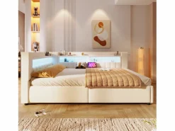 Sofá cama con almacenamiento 140 x 200 cm - con puerto USB Type-C - con iluminación LED - ​ (colchón no incluido)^ModernLuxe Best