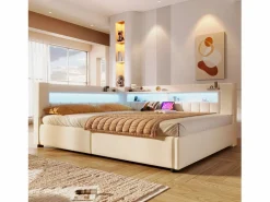 Sofá cama con almacenamiento 140 x 200 cm - con puerto USB Type-C - con iluminación LED - ​ (colchón no incluido)^ModernLuxe Best