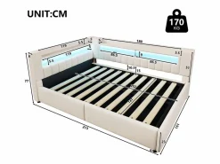 Sofá cama con almacenamiento 140 x 200 cm - con puerto USB Type-C - con iluminación LED - ​ (colchón no incluido)^ModernLuxe Best