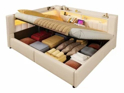Sofá cama con almacenamiento 140 x 200 cm - con puerto USB Type-C - con iluminación LED - ​ (colchón no incluido)^ModernLuxe Best