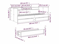 vidaxl Sofá cama con cajones sin colchón roble Sonoma 90x190 cm Color natural claro Best