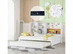 ModernLuxe Sofá cama con cama nido - 90x200 cm - con tablero de dibujo y compartimentos de almacenamiento - Blanco Marru00f3n