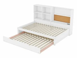 ModernLuxe Sofá cama con cama nido - 90x200 cm - con tablero de dibujo y compartimentos de almacenamiento - Blanco Marru00f3n