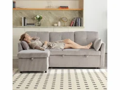 Sofá Modular|Sofá cama con chaiselongue intercambiable y bolsillos laterales cojines incluidos diseño moderno pana para salón(Sin colchón)