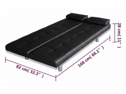 Clicnbuy Sofá cama con dos cojines cuero artificial ajustable Negro