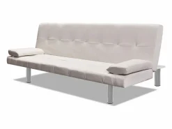 Clicnbuy Sofá cama con dos cojines cuero artificial ajustable Crema Online