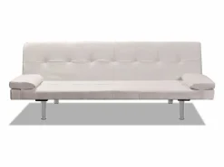 Clicnbuy Sofá cama con dos cojines cuero artificial ajustable Crema Online