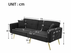 Sofá cama con función de cama, ángulo ajustable, patas doradas, con cojines y bolsillos de almacenamiento laterales^KOMHTOM Hot