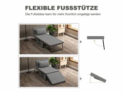 Sofá cama convertible 4 en 1, colchón de 8 cm, ajustable en 5 posiciones, acero, (188x75x38cm) Gris Clearance