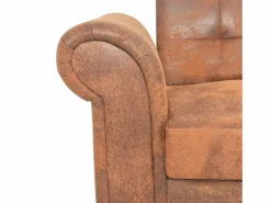 Clicnbuy Sofá cama convertible con reposabrazos de ante sintético marrón Marru00f3n Discount