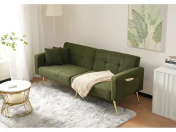 Merax Sofá - 2 Plazas|Sofá De Tela|Sofá cama convertible de 2 plazas en tejido Sherpa - 175 x 64 x 72 cm - Patas de metal dorado -