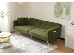 Merax Sofá - 2 Plazas|Sofá De Tela|Sofá cama convertible de 2 plazas en tejido Sherpa - 175 x 64 x 72 cm - Patas de metal dorado -