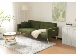 Merax Sofá - 2 Plazas|Sofá De Tela|Sofá cama convertible de 2 plazas en tejido Sherpa - 175 x 64 x 72 cm - Patas de metal dorado -