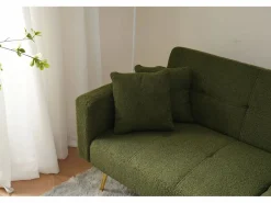 Merax Sofá - 2 Plazas|Sofá De Tela|Sofá cama convertible de 2 plazas en tejido Sherpa - 175 x 64 x 72 cm - Patas de metal dorado -