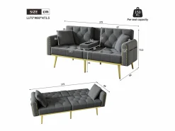 Sofá cama convertible de 2 plazas - Portavasos, 2 soportes lumbares y bolsillos laterales - Terciopelo^Hauss Spole Hot