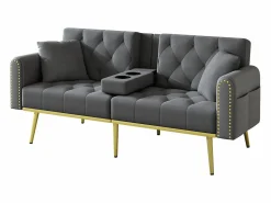 Sofá cama convertible de 2 plazas - Portavasos, 2 soportes lumbares y bolsillos laterales - Terciopelo^Hauss Spole Hot