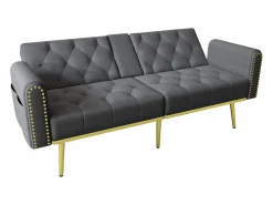 Sofá cama convertible de 2 plazas - Portavasos, 2 soportes lumbares y bolsillos laterales - Terciopelo^Hauss Spole Hot