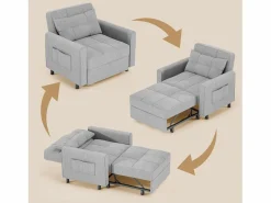 Sillón Cama|Sofá cama convertible de 1 plaza, sillón chaise longue, cojines ajustables, almacenamiento, ruedas, plegable AR22-G