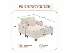 Merax Sofá cama de 3 plazas - 142 x 128 x 85 cm - con portavasos + puertos USB + LED - terciopelo - Beige Sale