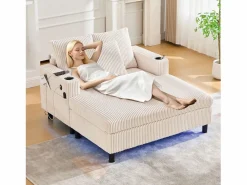 Merax Sofá cama de 3 plazas - 142 x 128 x 85 cm - con portavasos + puertos USB + LED - terciopelo - Beige Sale