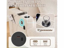 Merax Sofá cama de 3 plazas - 142 x 128 x 85 cm - con portavasos + puertos USB + LED - terciopelo - Beige Sale
